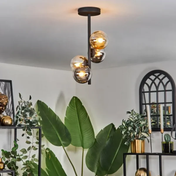 hofstein Plafonnier - Verre 10 cm Chehalis Ambre, Clair, Fumé, 4 lumières* Lampes Modernes