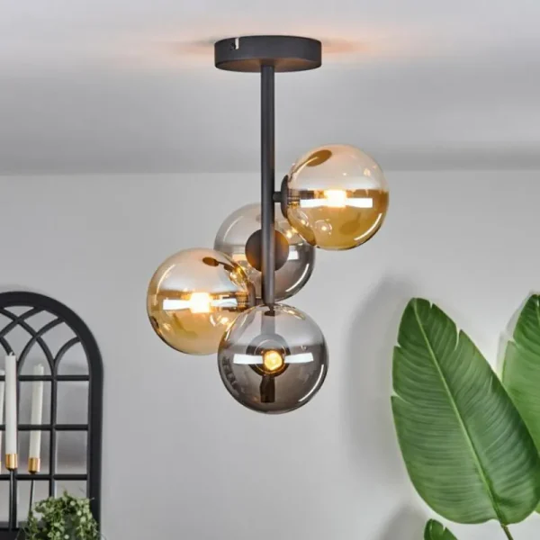 hofstein Plafonnier - Verre 12 cm Chehalis Ambre, Fumé, 4 lumières* Lampes Modernes