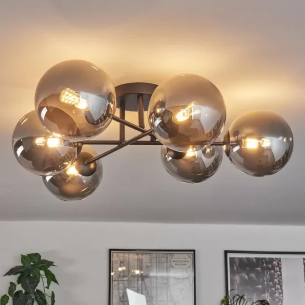 hofstein Plafonnier - Verre 15 cm Chehalis Fumé, 6 lumières* Lampes Modernes