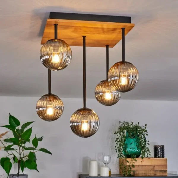 hofstein Plafonnier - Verre 10 cm Chehalis Écru, Noir, 5 lumières* Lampes Modernes