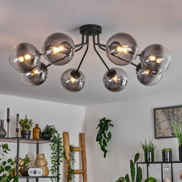 hofstein Plafonnier - Verre 15 cm Chehalis Noir, 8 lumières* Lampes Modernes