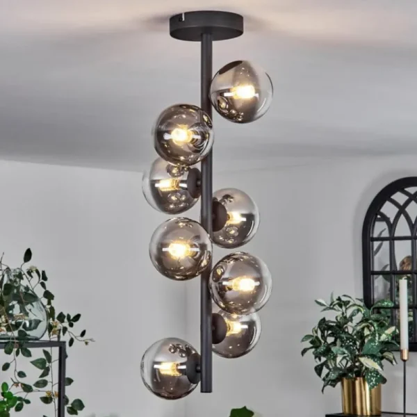 hofstein Plafonnier - Verre 10 cm Chehalis Clair, Fumé, 8 lumières* Lampes Modernes