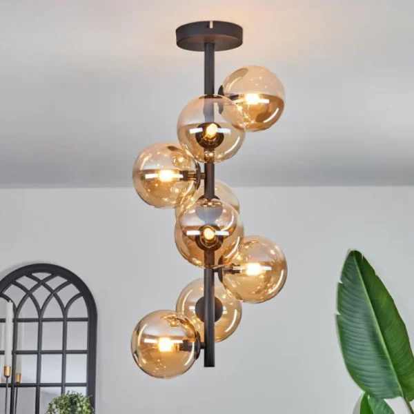 hofstein Plafonnier - Verre 12 cm Chehalis Ambre, 8 lumières* Lampes En Verre
