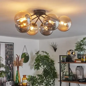 hofstein Plafonnier - Verre 15 cm Chehalis Ambre, Fumé, 6 lumières* Lampes Modernes
