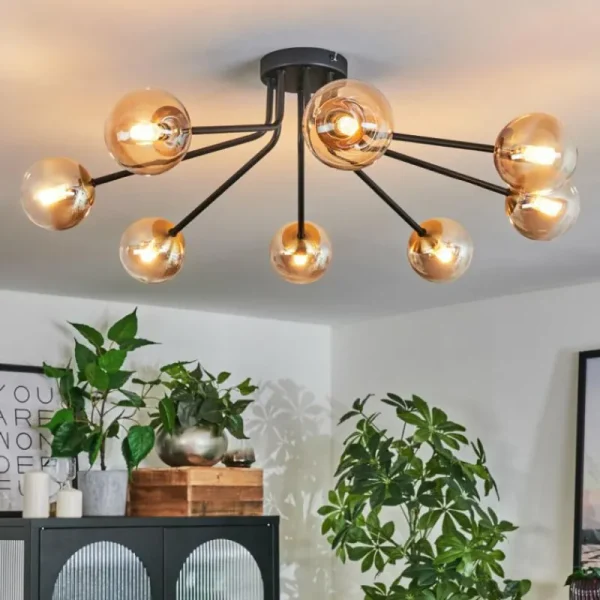 hofstein Plafonnier - Verre 10 cm Chehalis Or, Noir, 8 lumières* Lampes En Verre