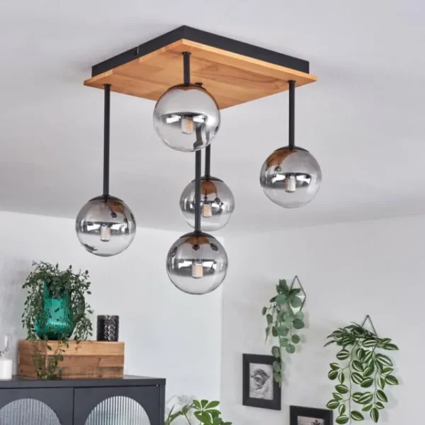 hofstein Plafonnier - Verre 10 cm Chehalis Écru, Noir, 5 lumières* Lampes Modernes