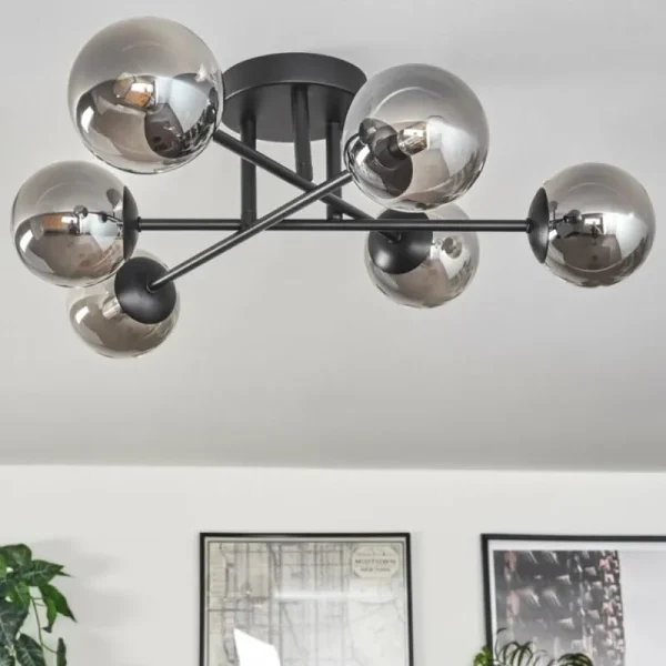 hofstein Plafonnier - Verre 10 cm Chehalis Fumé, 6 lumières* Lampes Modernes