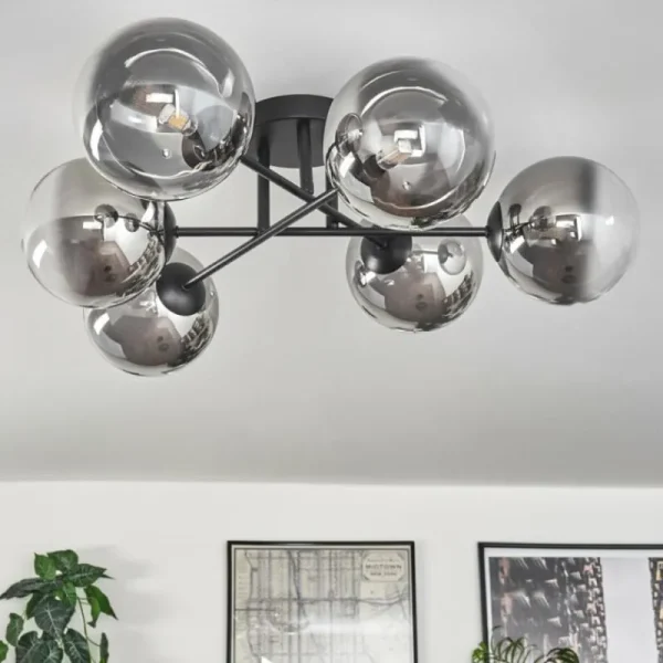 hofstein Plafonnier - Verre 15 cm Chehalis Clair, Fumé, 6 lumières* Lampes Modernes