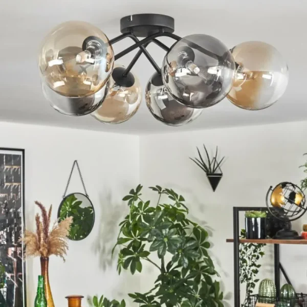 hofstein Plafonnier - Verre 15 cm Chehalis Ambre, Clair, Fumé, 6 lumières* Lampes Modernes