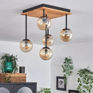 hofstein Plafonnier - Verre 10 cm Chehalis Écru, Noir, 5 lumières* Lampes Modernes