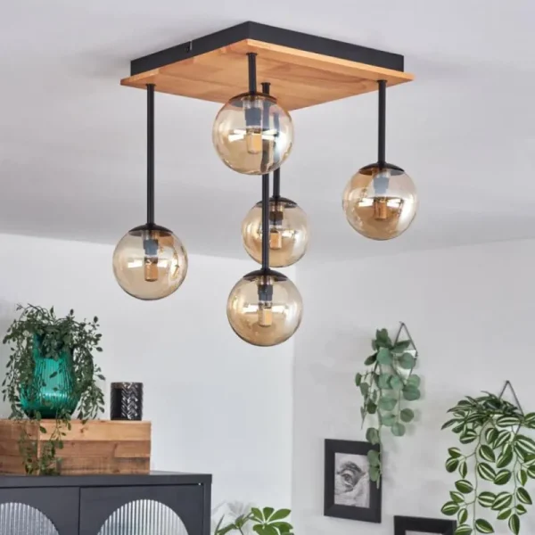 hofstein Plafonnier - Verre 10 cm Chehalis Écru, Noir, 5 lumières* Lampes Modernes