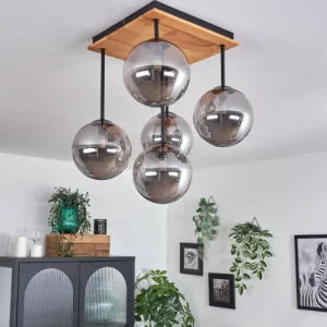 hofstein Plafonnier - Verre 15 cm Chehalis Écru, Noir, 5 lumières* Lampes Modernes
