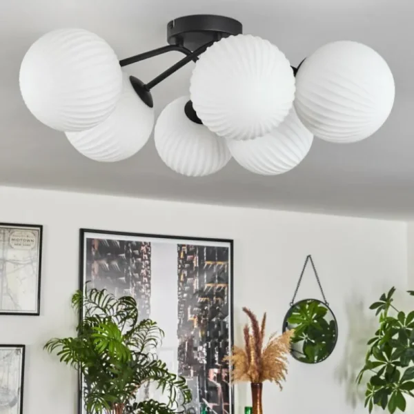 hofstein Plafonnier - Verre 15 cm Chehalis Blanc, 6 lumières* Lampes Modernes