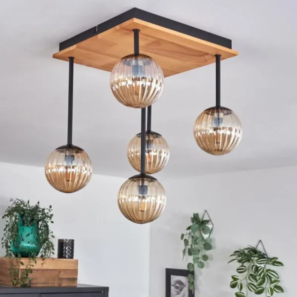 hofstein Plafonnier - Verre 12 cm Chehalis Écru, Noir, 5 lumières* Lampes Modernes