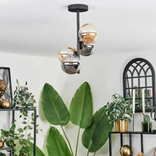 hofstein Plafonnier - Verre 12 cm Chehalis Ambre, Fumé, 4 lumières* Lampes Modernes