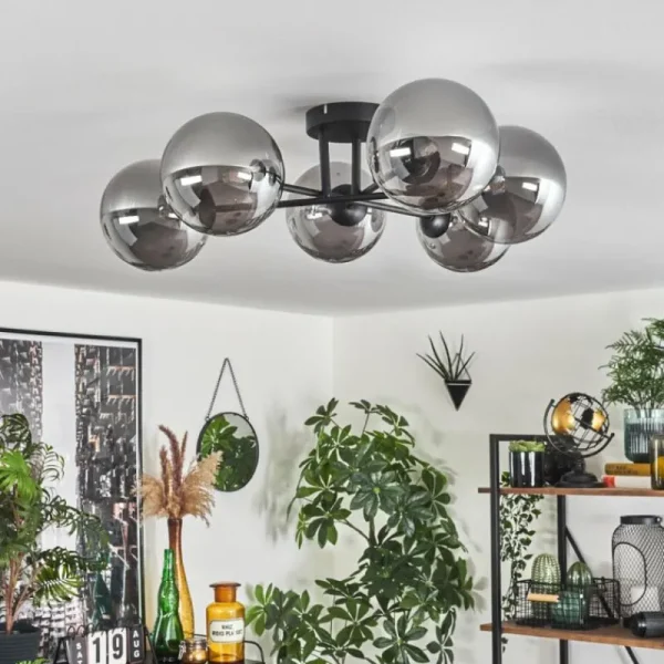 hofstein Plafonnier - Verre 15 cm Chehalis Fumé, 6 lumières* Lampes Modernes