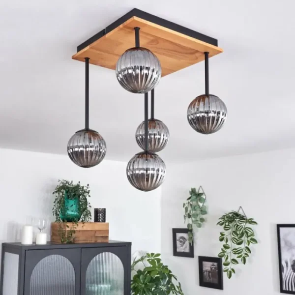 hofstein Plafonnier - Verre 10 cm Chehalis Écru, Noir, 5 lumières* Lampes Modernes