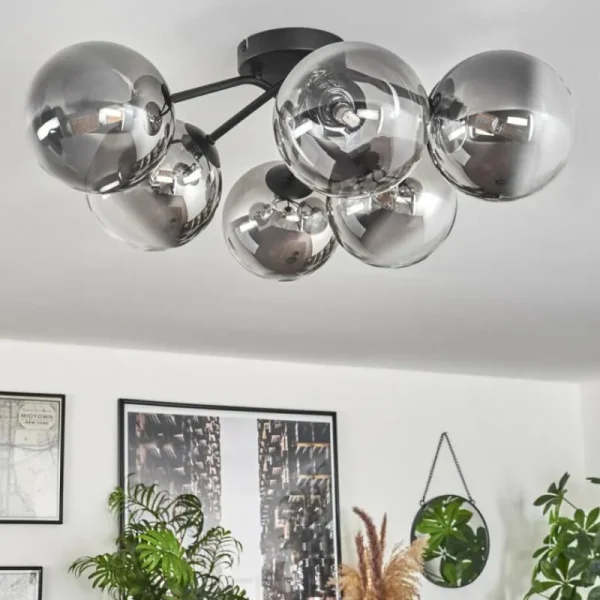 hofstein Plafonnier - Verre 15 cm Chehalis Clair, Fumé, 6 lumières* Lampes Modernes