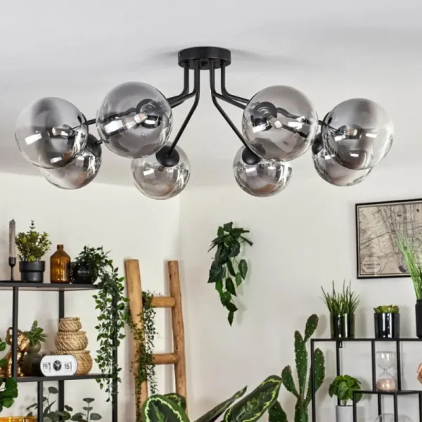 hofstein Plafonnier - Verre 15 cm Chehalis Noir, 8 lumières* Lampes Modernes