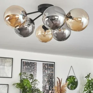 hofstein Plafonnier - Verre 15 cm Chehalis Ambre, Fumé, 6 lumières* Lampes Modernes