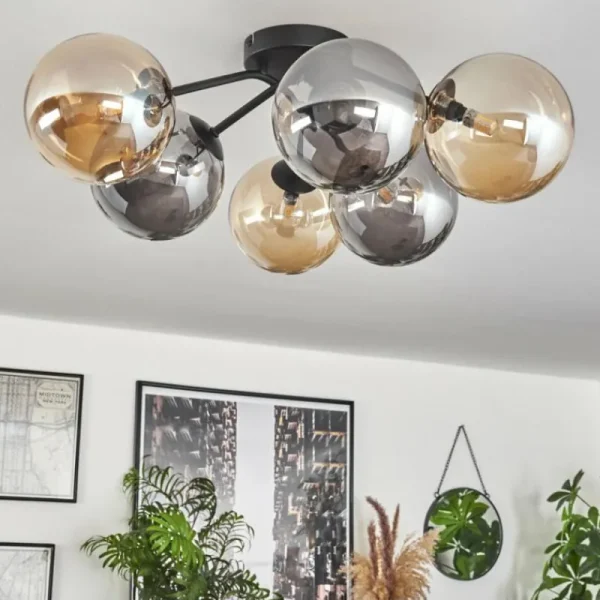 hofstein Plafonnier - Verre 15 cm Chehalis Ambre, Fumé, 6 lumières* Lampes Modernes