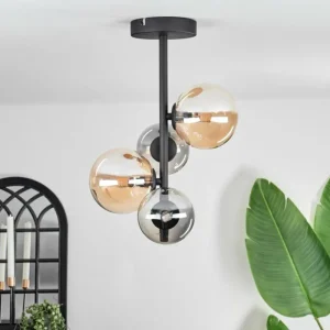 hofstein Plafonnier - Verre 10 cm, 12cm Chehalis Ambre, Fumé, 4 lumières* Lampes Modernes