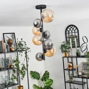 hofstein Plafonnier - Verre 10 cm, 12cm, 15cm Chehalis Ambre, Fumé, 8 lumières* Lampes Modernes