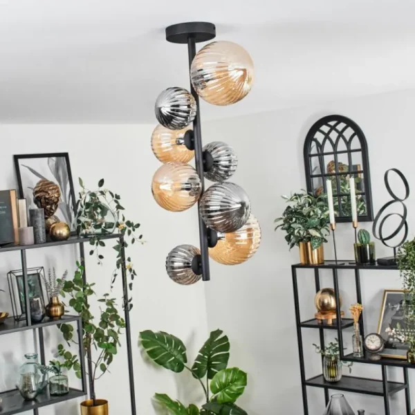 hofstein Plafonnier - Verre 10 cm, 12cm, 15cm Chehalis Ambre, Fumé, 8 lumières* Lampes Modernes