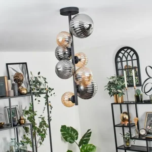 hofstein Plafonnier - Verre 10 cm, 12cm, 15cm Chehalis Ambre, Fumé, 8 lumières* Lampes Modernes
