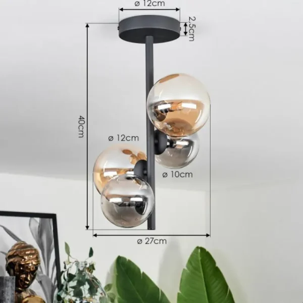 hofstein Plafonnier - Verre 10 cm, 12cm Chehalis Ambre, Fumé, 4 lumières* Lampes Modernes