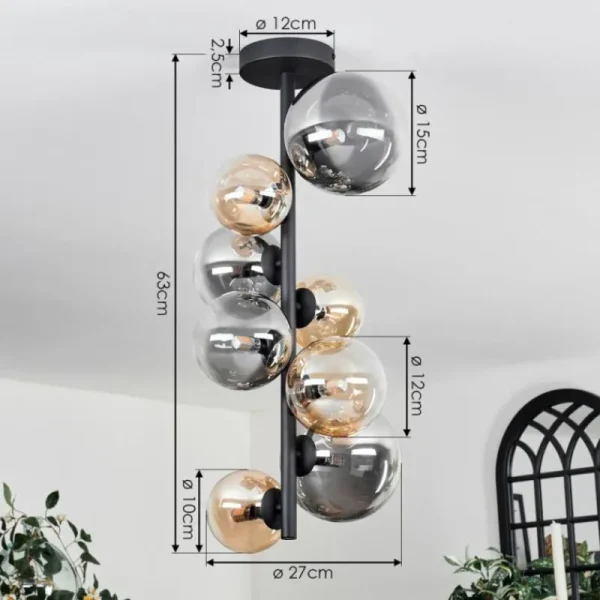 hofstein Plafonnier - Verre 10 cm, 12cm, 15cm Chehalis Ambre, Clair, Fumé, 8 lumières* Lampes Modernes