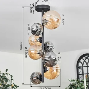 hofstein Plafonnier - Verre 10 cm, 12cm, 15cm Chehalis Ambre, Fumé, 8 lumières* Lampes Modernes