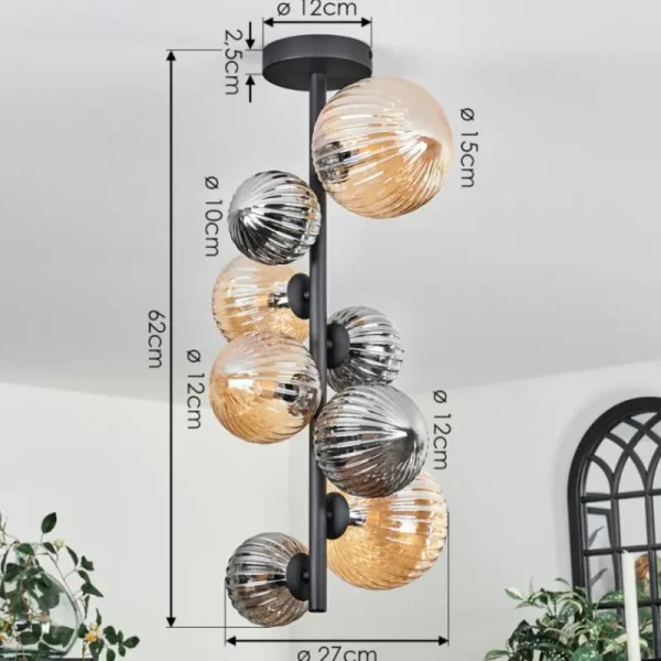 hofstein Plafonnier - Verre 10 cm, 12cm, 15cm Chehalis Ambre, Fumé, 8 lumières* Lampes Modernes