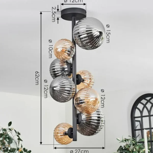hofstein Plafonnier - Verre 10 cm, 12cm, 15cm Chehalis Ambre, Fumé, 8 lumières* Lampes Modernes