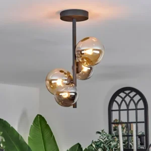 hofstein Plafonnier - Verre 10 cm, 12cm Chehalis Ambre, Fumé, 4 lumières* Lampes Modernes