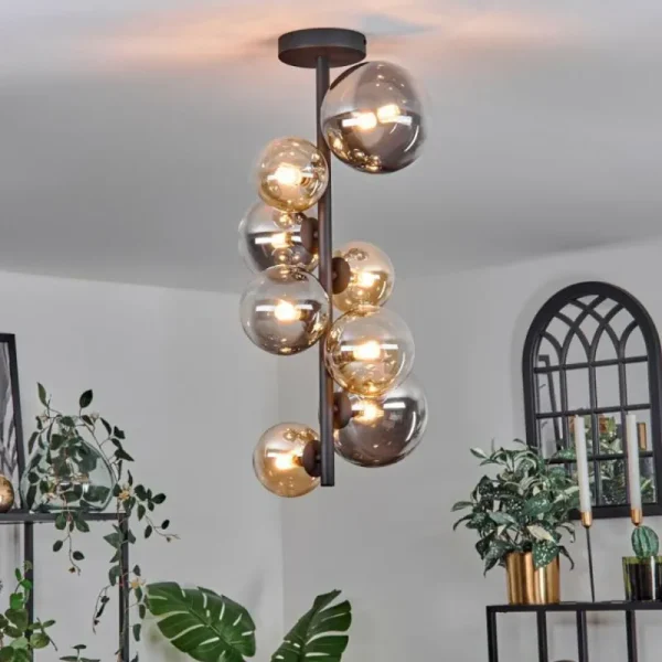 hofstein Plafonnier - Verre 10 cm, 12cm, 15cm Chehalis Ambre, Clair, Fumé, 8 lumières* Lampes Modernes