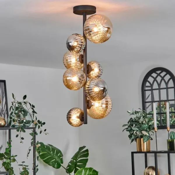 hofstein Plafonnier - Verre 10 cm, 12cm, 15cm Chehalis Ambre, Fumé, 8 lumières* Lampes Modernes