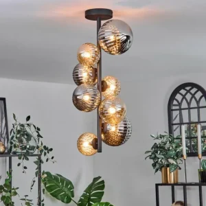 hofstein Plafonnier - Verre 10 cm, 12cm, 15cm Chehalis Ambre, Fumé, 8 lumières* Lampes Modernes