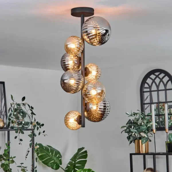 hofstein Plafonnier - Verre 10 cm, 12cm, 15cm Chehalis Ambre, Fumé, 8 lumières* Lampes Modernes