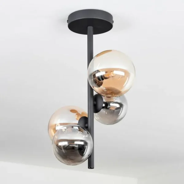 hofstein Plafonnier - Verre 10 cm, 12cm Chehalis Ambre, Fumé, 4 lumières* Lampes Modernes