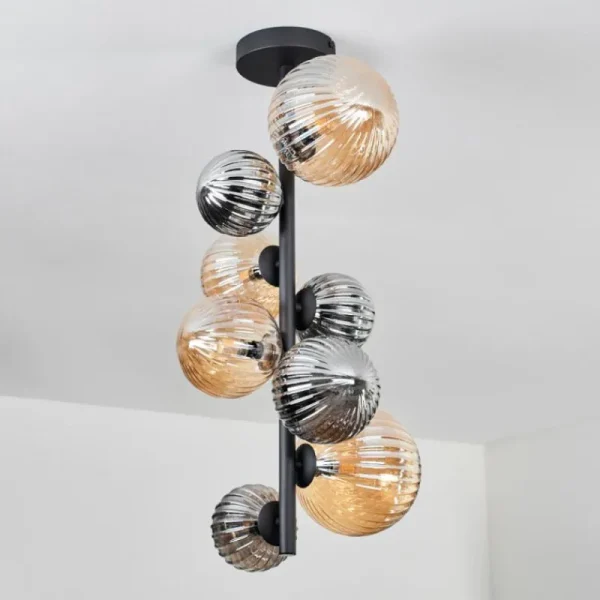 hofstein Plafonnier - Verre 10 cm, 12cm, 15cm Chehalis Ambre, Fumé, 8 lumières* Lampes Modernes