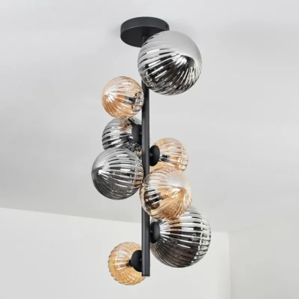 hofstein Plafonnier - Verre 10 cm, 12cm, 15cm Chehalis Ambre, Fumé, 8 lumières* Lampes Modernes