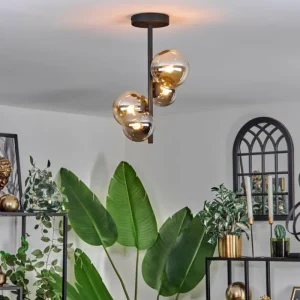 hofstein Plafonnier - Verre 10 cm, 12cm Chehalis Ambre, Fumé, 4 lumières* Lampes Modernes