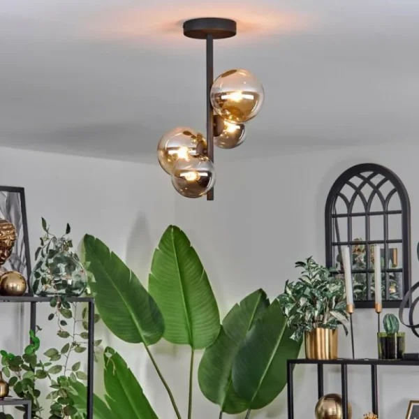 hofstein Plafonnier - Verre 10 cm, 12cm Chehalis Ambre, Fumé, 4 lumières* Lampes Modernes