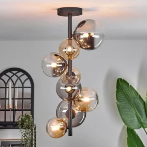hofstein Plafonnier - Verre 10 cm, 12cm, 15cm Chehalis Ambre, Clair, Fumé, 8 lumières* Lampes Modernes