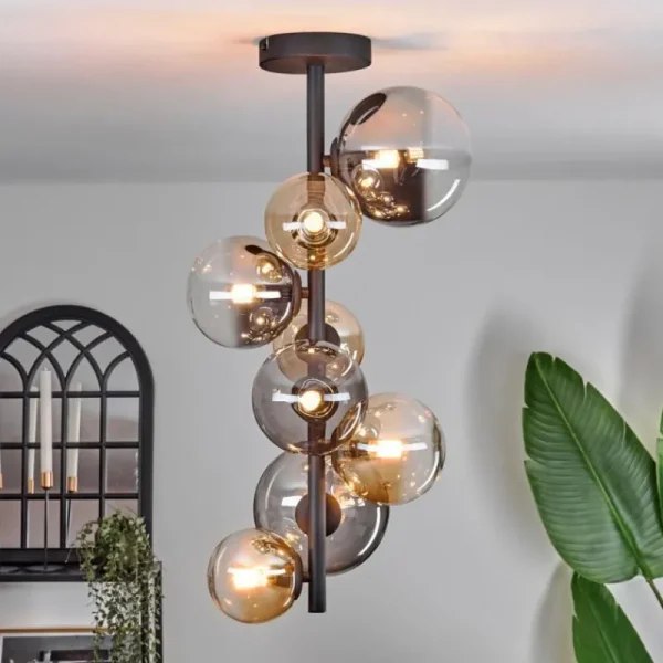 hofstein Plafonnier - Verre 10 cm, 12cm, 15cm Chehalis Ambre, Clair, Fumé, 8 lumières* Lampes Modernes