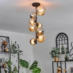 hofstein Plafonnier - Verre 10 cm, 12cm, 15cm Chehalis Ambre, Fumé, 8 lumières* Lampes Modernes