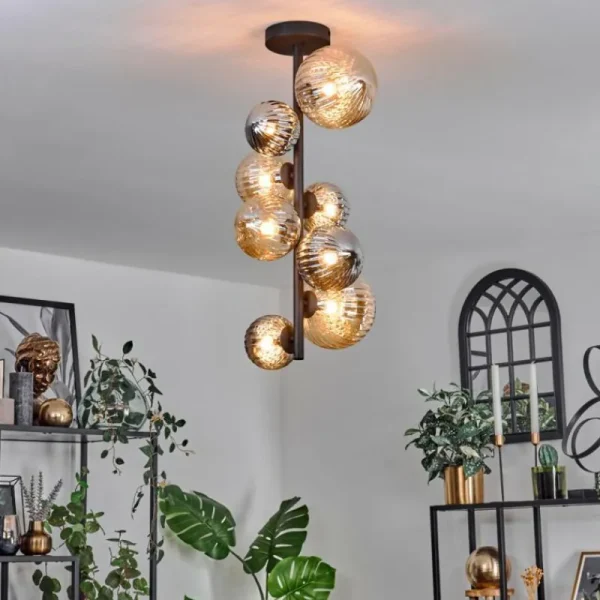 hofstein Plafonnier - Verre 10 cm, 12cm, 15cm Chehalis Ambre, Fumé, 8 lumières* Lampes Modernes
