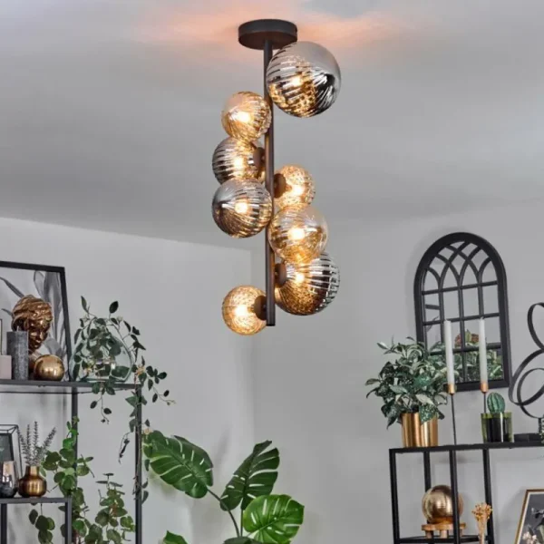 hofstein Plafonnier - Verre 10 cm, 12cm, 15cm Chehalis Ambre, Fumé, 8 lumières* Lampes Modernes
