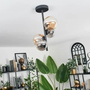 hofstein Plafonnier - Verre 10 cm, 12cm Chehalis Ambre, Fumé, 4 lumières* Lampes Modernes